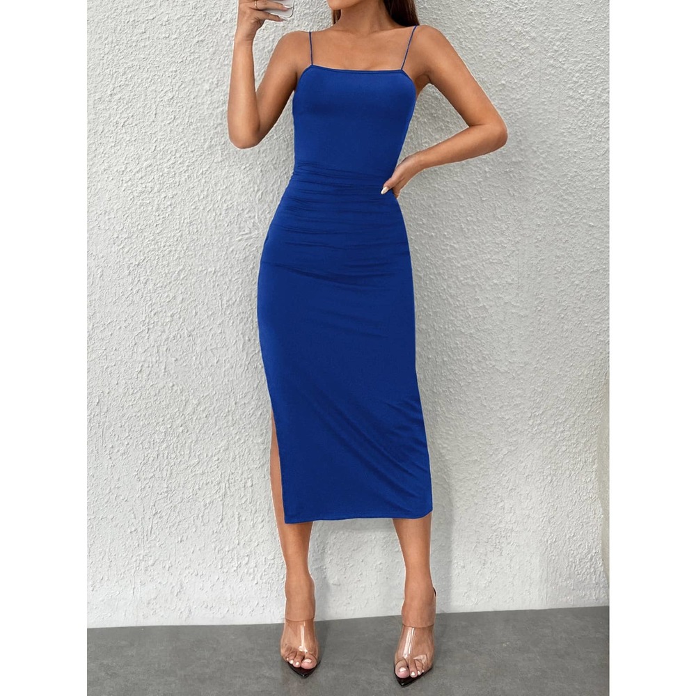 Twist Backless Split Thigh Cami midi Dress nude tan - Picture 10 of 11